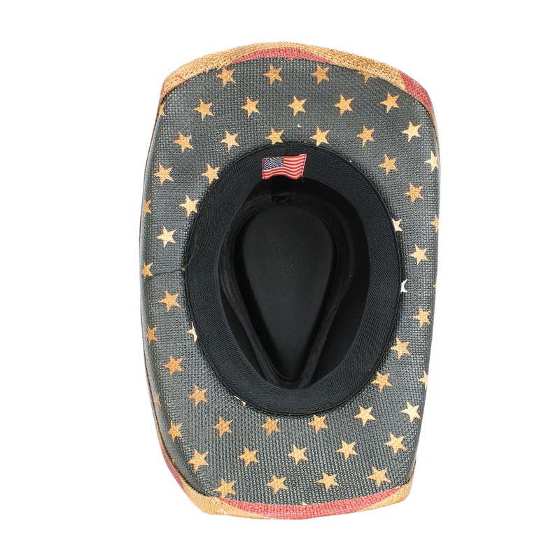 Vintage Tea-Stained USA American Flag Cowboy Hat w/ Western Shape-It