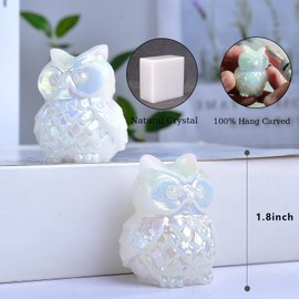 Ytbeoxk 1.9 Inch White Jade Owl Statue Owl Figurine Home Decor, Healing Crystal Cute Decor Figurines,Sculpture Hand-Carved Gemstones,Bedroom Office Spiritual Gift, Owl Gifts for Women Men