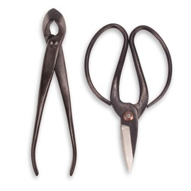 BambooMN Bonsai Basics Set - 8" Concave Cutter, 7" Heavy Duty Shear - 10 Sets
