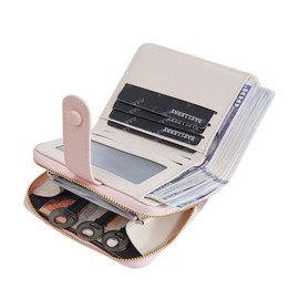 Belsmi Compact Small Leather Wallet, Dinosaur Print, For Women/Girls, Mini Bifold (Pink)