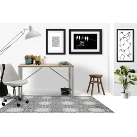 Elegant Low Pile Office Chair Mat | Durable 100% Polyester Chenille with Heavy Cotton Back | Foldable & Rectangular, Easy to Vacuum | Pretty Floral & Circle Print in Gray Color | Size: 36" W X 60" L