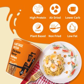 Hethstia Protein Ramen Instant Chicken Soup Cup, Plant-Based High Protein(32g) Ramen Chicken Flavor, 6 Pack, Non-Fried, Low Fat, Vegan, Quick & Healthy Meal, Holiday Gift