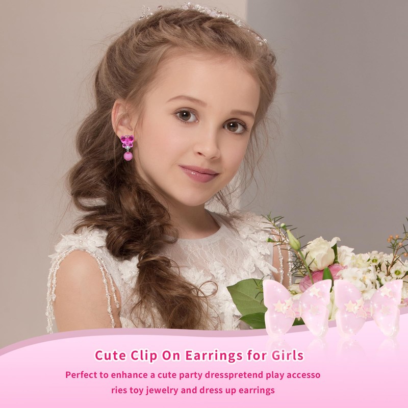 DSLSQD 7 Pairs of Clip Earrings Girls, Princess Game Earrings,