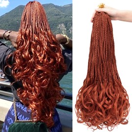 Curly Crochet Hair for Women 18 Inch Goddess Box Braids 7 Packs Pre-Looped French Curl Braiding Hair Crochet French Curls Copper Red Knotless Hair Extensions 350