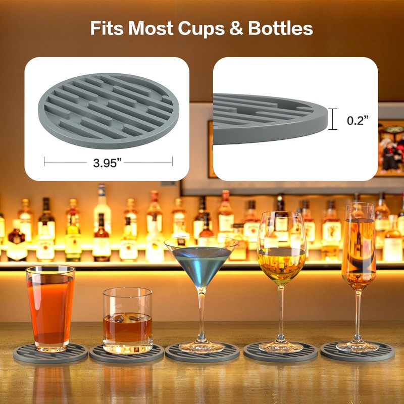 Silicone Coasters for Drinks, AUPTIM Drink Coasters Set of 6,