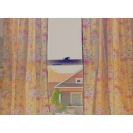 "Handmade" Yellow Shabby 2 Panels Tiebacks 42"W x 36”L Window Curtain