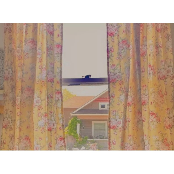 "Handmade" Yellow Shabby 2 Panels Tiebacks 42"W x 36”L Window