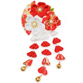 [JZOON] Hair Ornament, Coming-of-Age Ceremony, Yukata, Hakama, Kimono, Furisode, Kimono, Kimono, Kimono, Handmade, Flower, Graduation Ceremony, Wedding, Bell Included, Handmade Red, Blue, Purple,