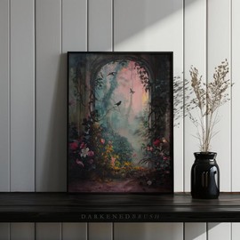 Unframed, Room Decor, Cottagecore Decor, Fairy Tale Botanical Woodland Spring Wall Art Printable, Fantasy Enchanted Fairy Forest Paradise Jungle Art Printing - Color: 12x18