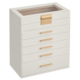 SONGMICS Caja de Joyas, 6 Niveles, Tapa de Cristal, 5 Cajones