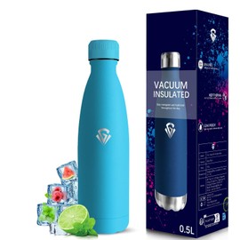 Grsta Stainless Steel Water Bottle, 500 ml Children's Drinking Bottle, BPA-Free, Leak-Proof, 24 Hours Cold & 12 Hours Warm, Metal Water Bottle, Double Walled, for School, Travel, Camping, Office