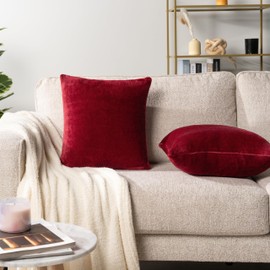 PAVILIA Maroon Red Throw Pillow Covers 20x20 Set of 2, Decorative Pillow Cases for Bed Sofa Couch, Boho Aesthetic Accent Decor Cushion Bedroom Living Room, Velvet Square Euro Sham Covers, Burgundy Red