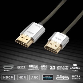 LINDY 41675 Cromo Slim HDMI High Speed A/A Cable 3 m with Ethernet Silver / Gold