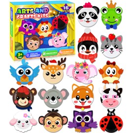 16 Pack Arts and Crafts for Kids, Toddler Crafts Animal Paper Plate Art Kit Gift for 3 4 5 6 Year Old Boys Girls DIY Kids for Birthday Party Favor Preschool Classroom Party Games