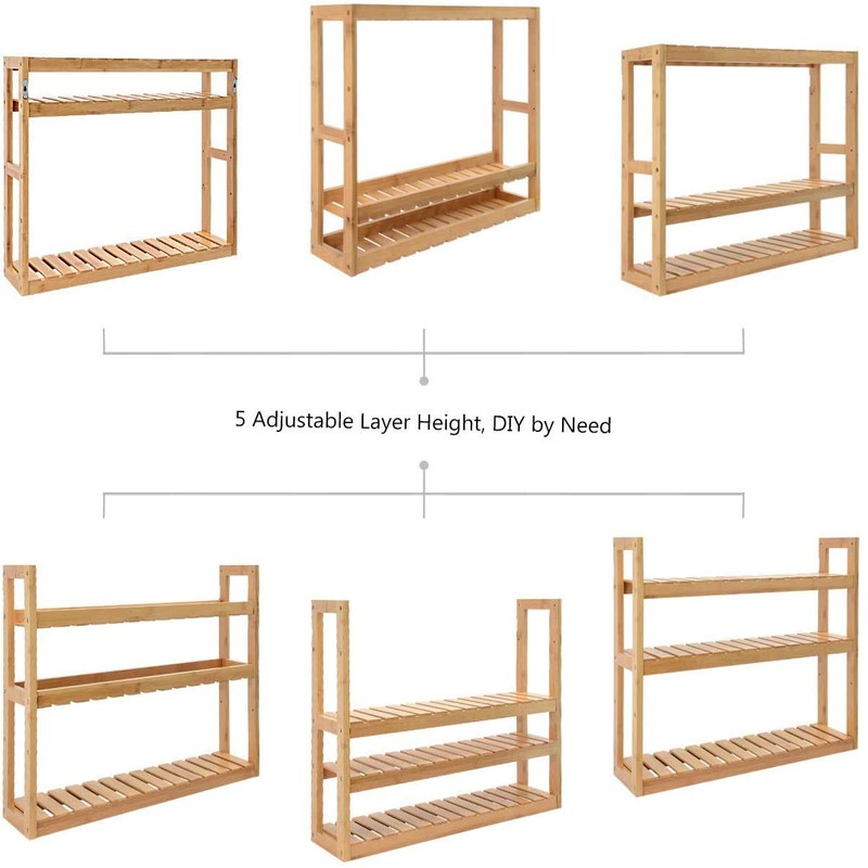 Domax Bamboo Bathroom Shelf 3-Tier Wall Mount Storage Rack Multifunctional