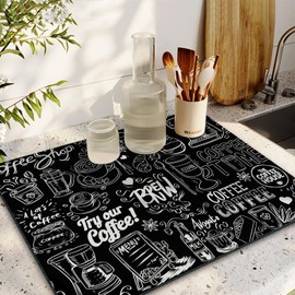 Coffee Bar Mat Rubber Dish Drying Mat For Kitchen Counter Coffee Mat for Home Bar Gift Kitchen Mat Coffee Bar Accessories Decorative Coffee Shop Chocolate Dish Drying Pad 18"X 24"