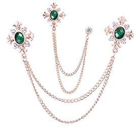 2PCS Long Chain Brooch Crystal Tassel Brooch Pin Gem Brooch Fashion Scarf Tie Pins for Women Men Wedding (2PCS Green Pin)