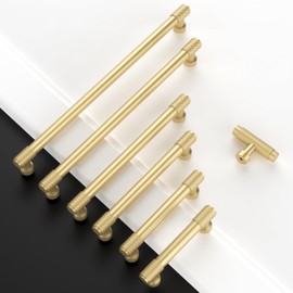 Amerdeco 10 Pack Gold Cabinet Pulls 128mm(5Inch) Hole Center Cabinet Hardware Kitchen Cabinet Handles for Bathroom Drawer Pulls Dresser Pulls AM011