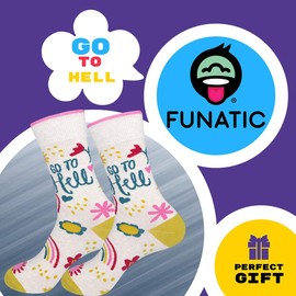 FUNATIC Go To Hell Novelty Crew Socks | Unisex Sarcastic Gift with Inappropriate Image and Profane Message | Best Sarcasm Lover Apparel | Holiday Party Day Present for Men Women | One Size Fits Most