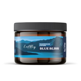 Earthley Wellness Magnesium Lotion, Apricot, Shea Butter, Mango Butter, Candelilla Wax, Lavender, Blue Tansy and Sandalwood Scent (6oz, Seasonal Blue Bliss)