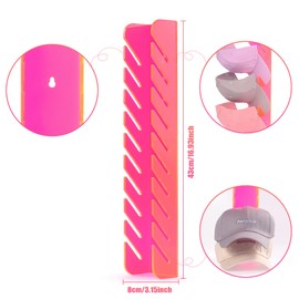 Mutellstory Hat Rack for Wall 2 PCS Acrylic Hat Organizer for Baseball Caps 10 Capacity Cap Stand Holder, 17x3 inches, Neon Pink