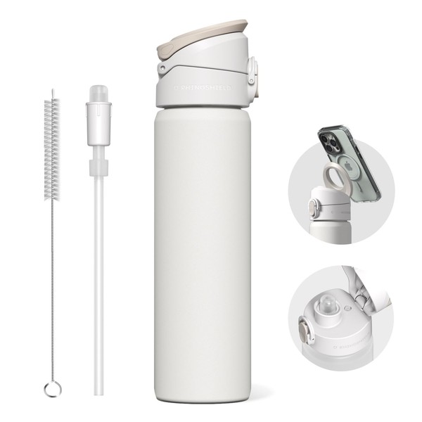 AquaStand RHINOSHIELD Magnetic Water Bottle 700 ml | Insulated Stainless Steel Water Bottle with Straw Cap, Sports Bottle with MagSafe Compatible Handle, Tripod with Adjustable Angles, Waterproof