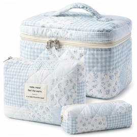 Set di 3 beauty case da donna con motivo floreale, borsa da viaggio trapuntata, borsa per trucchi portatile, per ragazze e donne