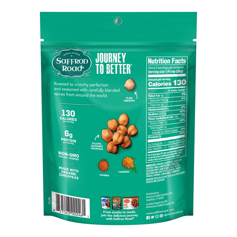 Saffron Road Organic Crunchy Chickpea Snacks-Gluten Free, Non-GMO, Halal, Kosher,