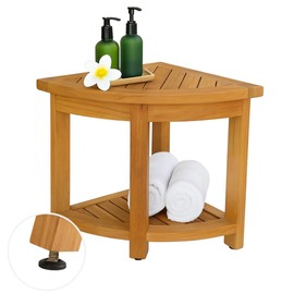 Solange & Frances Multipurpose Teak Corner Shelf and Shower Bench - Elegant Bathroom Decor, Gifts for Women, Premium Shower Chair for Elderly and Disabled, Waterproof Bathroom Organizers and Storage