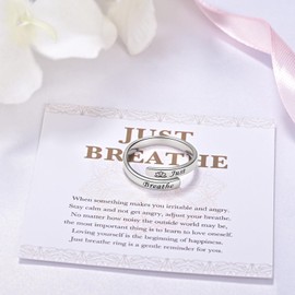 BEILIN Just Breathe Rings for Women, 925 Sterling Silver Adjustable Anxiety Mood Thumb Rings Encouragement Jewelry Gifts for Daughter, Metal, No Gemstone