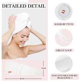 YoulerTex - Toalla de Microfibra para el Pelo para Mujer, 2 Unidades de 25,4 x 66 cm, Turbante de Secado rápido para secar el Cabello Rizado, Largo y Grueso (Beige y Blanco)