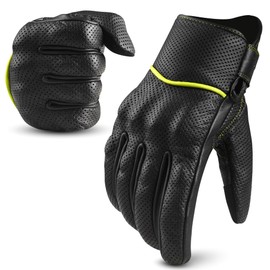aaasportx Motorcycle Gloves Men's Leather Motorbike Gloves Touchscreen Function - Protectors Motorcycle Gloves Men & Women Motorcycle Gloves with Non-Slip Pads (Perforated, Yellow, Large)