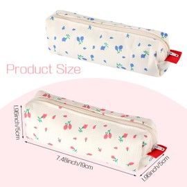 Gjinxi 2PCs Small Pencil Pouch Case Fresh Style Floral Canvas Pen Bag Cute Pen Pouch Makeup Pouch Cosmetic Bag Storage Bags Makeup Bag for Office Stationery Organizer