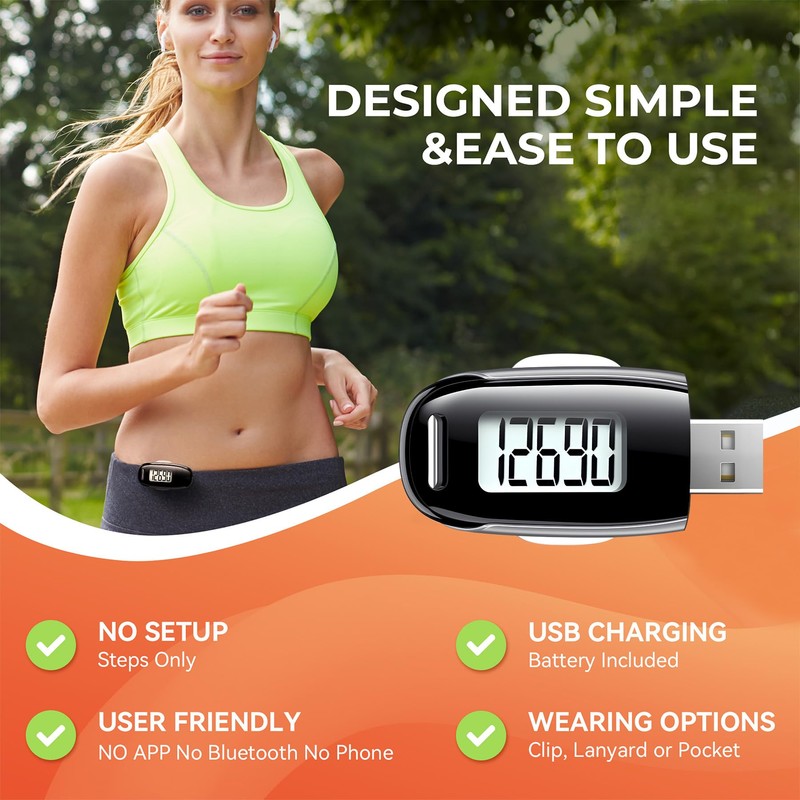 3D Pedometer for Walking, Simple Walking Step Counter with Removable