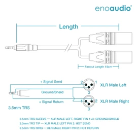 enoaudio Mogami 2534 Quad HiFi Y Audio Cable | Amphenol Gold 3.5 mm Mini Jack - Neutrik XLR Male | HiFi, 0.5 m