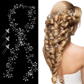 masoe Novia de la boda de cristal enredadera del pelo, Tocado de Novia, Equipado con 3 horquillas, Adecuado para mujeres y niñas (Plateado, 1M)