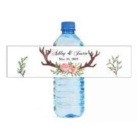 My Wonderful Labels Water Color Antlers & Floral Wreath Water Bottle Labels Weddings Birthday