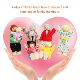 Dolls Houses, Dolls House Furniture, Wooden Doll House, Sets of 7 People Dolls House Accessories for Doll House Kids Children Toy, House Family Furniture Miniature