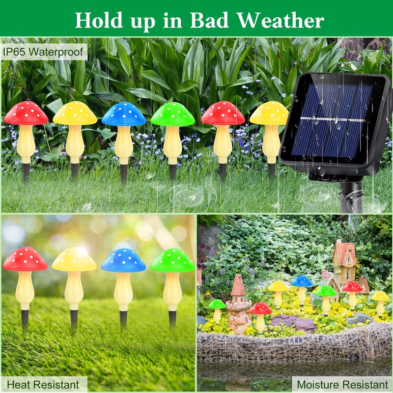 ReyeeInc Solar Garden Decor Lights, Solar Powered Mushroom Outdoor Waterproof