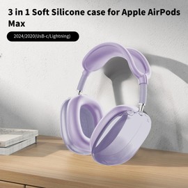 3-in-1 Case for Airpods Max Headphones, Case Compatible with AirPods Max Ear Pads (Transparent Purple Gradient + Purple)