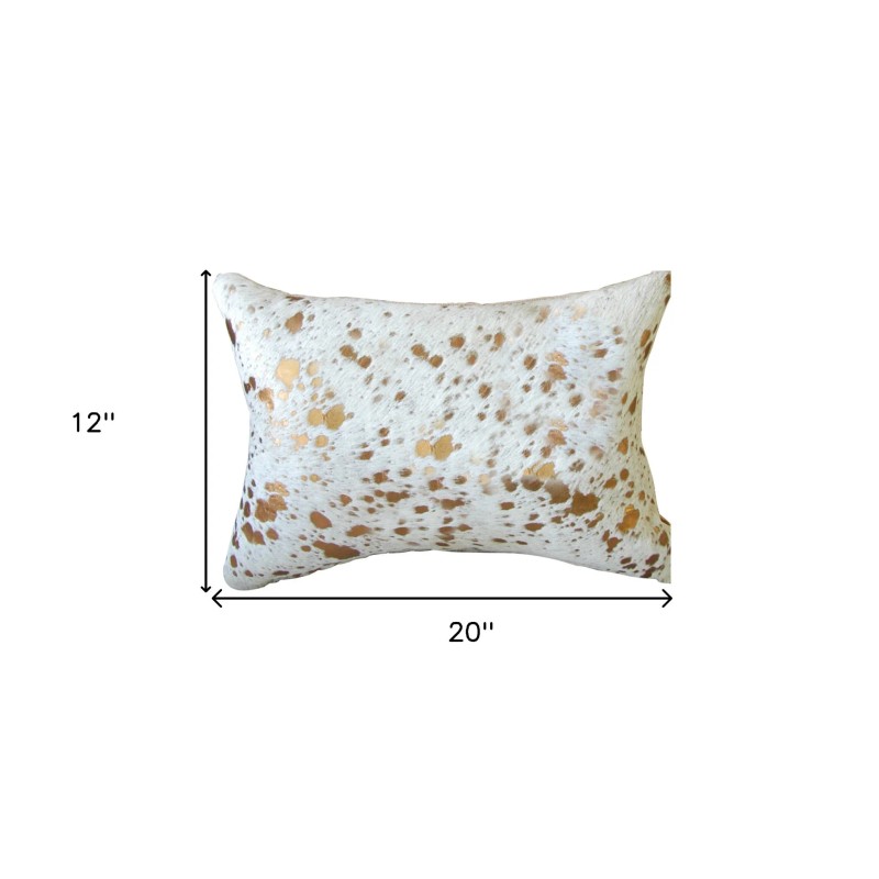 Homeroots 12" X 20" NATURAL & GOLD Cowhide Throw Pillow