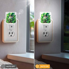 Jahiona LED Night Light Lamp with Smart Sensor Dusk to Dawn Sensor,St. Patrick’S Day Spring Gnomes Carrying Wooden Basket Filled with Clover Night Light Daylight White,0.5W Plug-into Wall for Adults