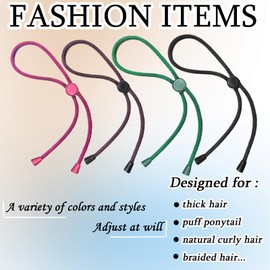 8pcs Multicolor Adjustable Hair Ties for 4c Girlie Thick Curly Natural Hairstyle, Adjustable Ponytails Holder Tie, One Handed Easy to Use Hair Accessories for Afro Puff Loc Ponytails
