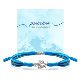 Harmacraft Octopus Under The Sea Bracelet, Blue Marine Luck and Protection Bracelet, Tibetan Style Surfer String Wrap Bracelet for Men & Women's Forever Love Friendship