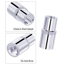 FOCMKEAS 2PCS 5.5mm Shallow Socket, 1/4 Inch Drive, 6-Point, Metric, Heat Treated CR-V Steel Short Sockets, Full Polishing, 1 Inch Length