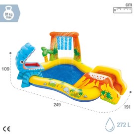 Intex Intex Inflatable Dinosaur Play Center Outdoor Playhouse Inflatable Water Park with Kid Pool Slide, Water Sprayer, Waterfall, and 6 Balls, Multicolor
