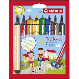 Triangular Fibre-Tip Pen - STABILO Trio Scribbi - Pack of 8 - Assorted Colours