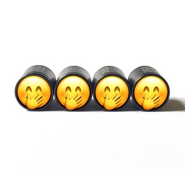 BGM Face with Hand Over Mouth Emoji Tire Valve Stem Caps - Aluminum - Set of Four