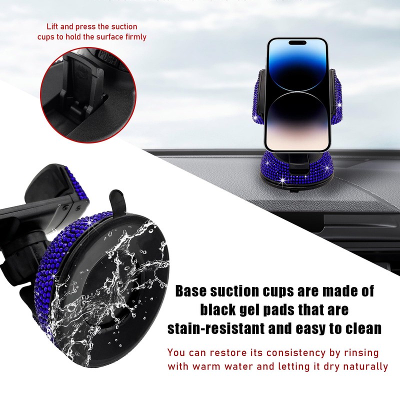 Suvnie Bling Car Phone Holder, 360 Degree Adjustable Crystal Auto