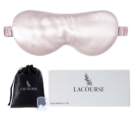 LaCourse 100% Genuine 22Momme Mulberry Silk Eye Mask for Sleeping, Comfortable & Blackout Sleep Mask with Elasticated Band, Pure Silk Filler and Internal Liner (One Size, Pink)